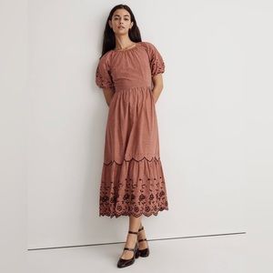 Madewell Embroidered Bubble-Sleeve Midi Dress